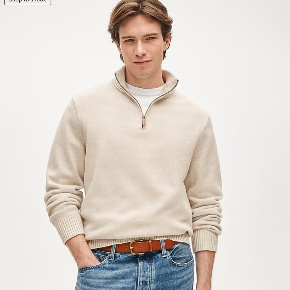 JCrew Heritage cotton half zip sweater quarter zip - Size L - New - Hthr Sand